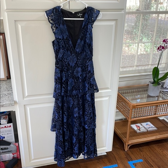 Lulu's Navy Blue Lace Ruffled Tiered Sleeveless Maxi Dress - Picture 2 of 8